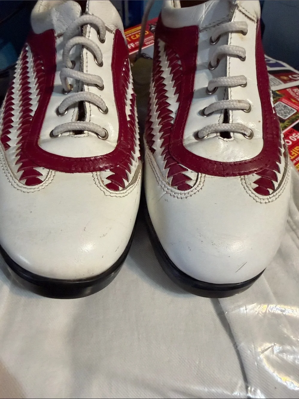 Aerogreen Womens Woven Leather Golf Shoes White Burgundy Made in‎ Italy Size 6